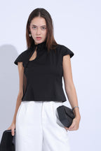 Noir Tie-Neck Keyhole Top