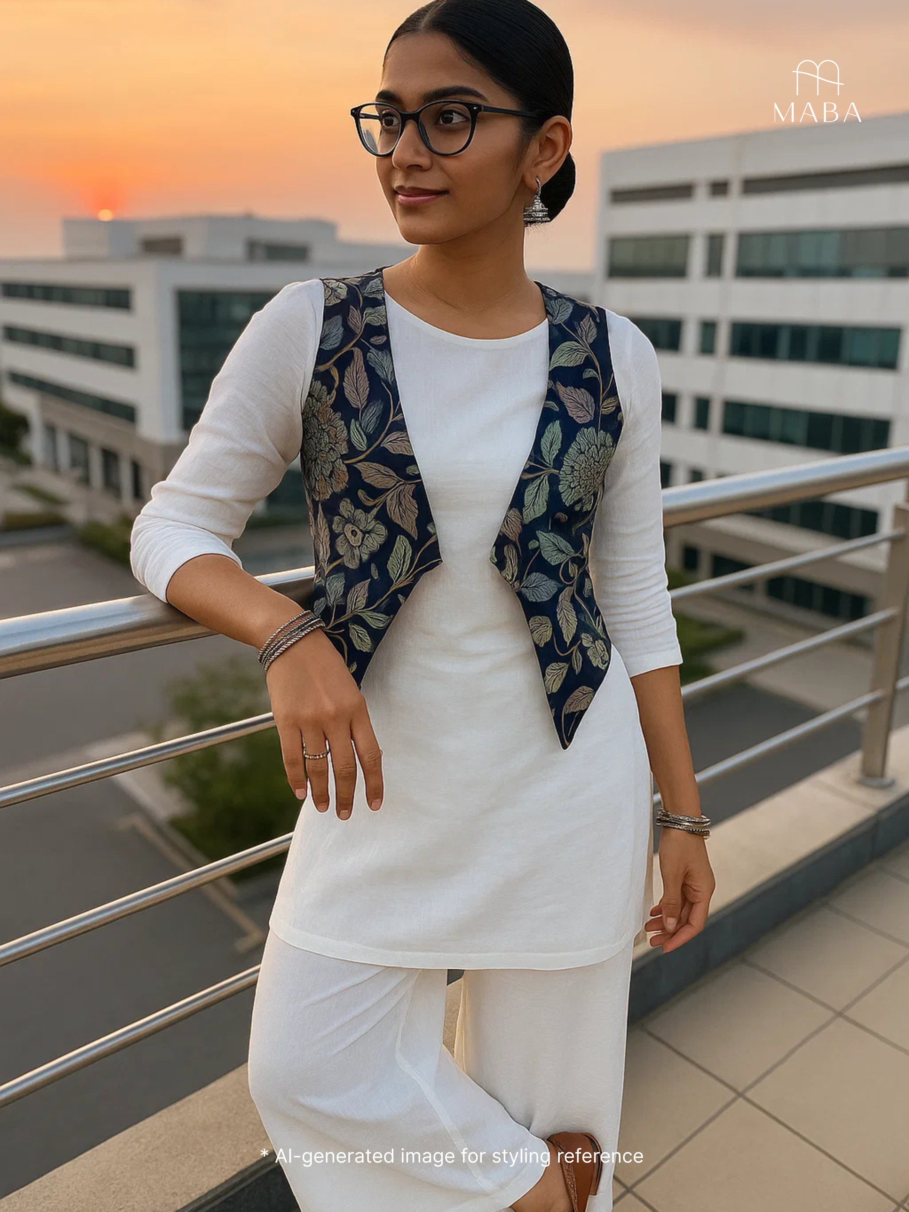 Chanderi Hand kalamkari blue coverup cut Vests