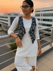Chanderi Hand kalamkari blue coverup cut Vests