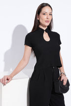 Noir Keyhole Mandarin Top