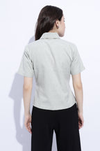 Sage Double-Breasted Short Sleeve Top