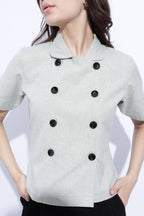 Sage Double-Breasted Short Sleeve Top