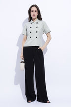 Sage Double-Breasted Short Sleeve Top