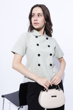 Sage Double-Breasted Short Sleeve Top