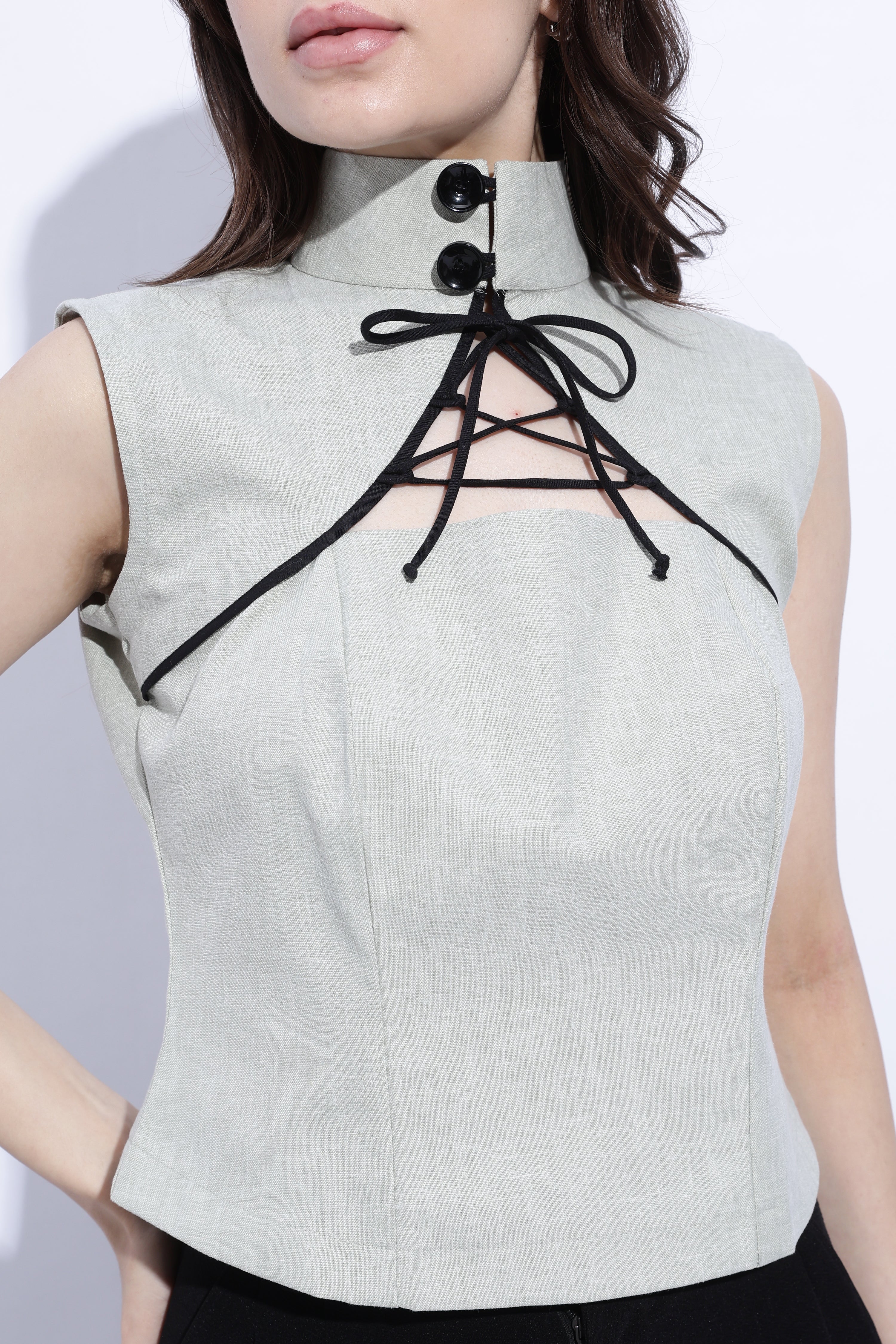 Pista Tie Detail Structured Sleeveless Top