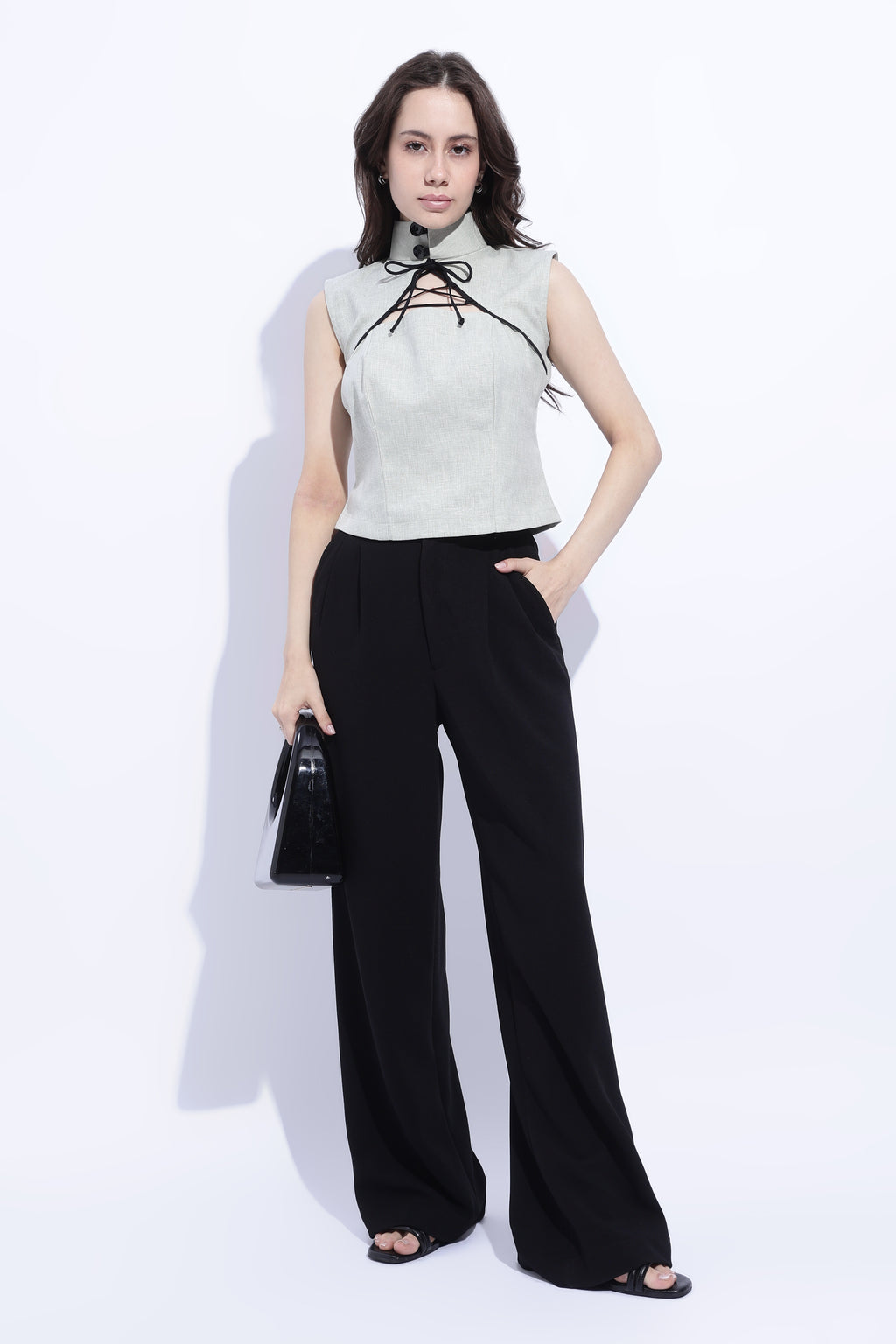 Pista Tie Detail Structured Sleeveless Top