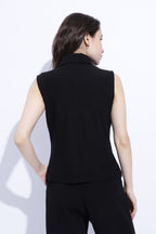 Noir Sleeveless Zip Front Collar Top