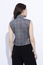 Checks Tie Detail Structured Sleeveless Top