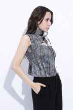 Checks Tie Detail Structured Sleeveless Top
