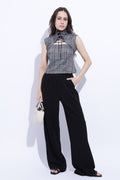 Checks Tie Detail Structured Sleeveless Top