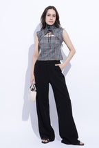 Checks Tie Detail Structured Sleeveless Top