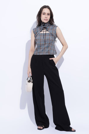 Checks Tie Detail Structured Sleeveless Top