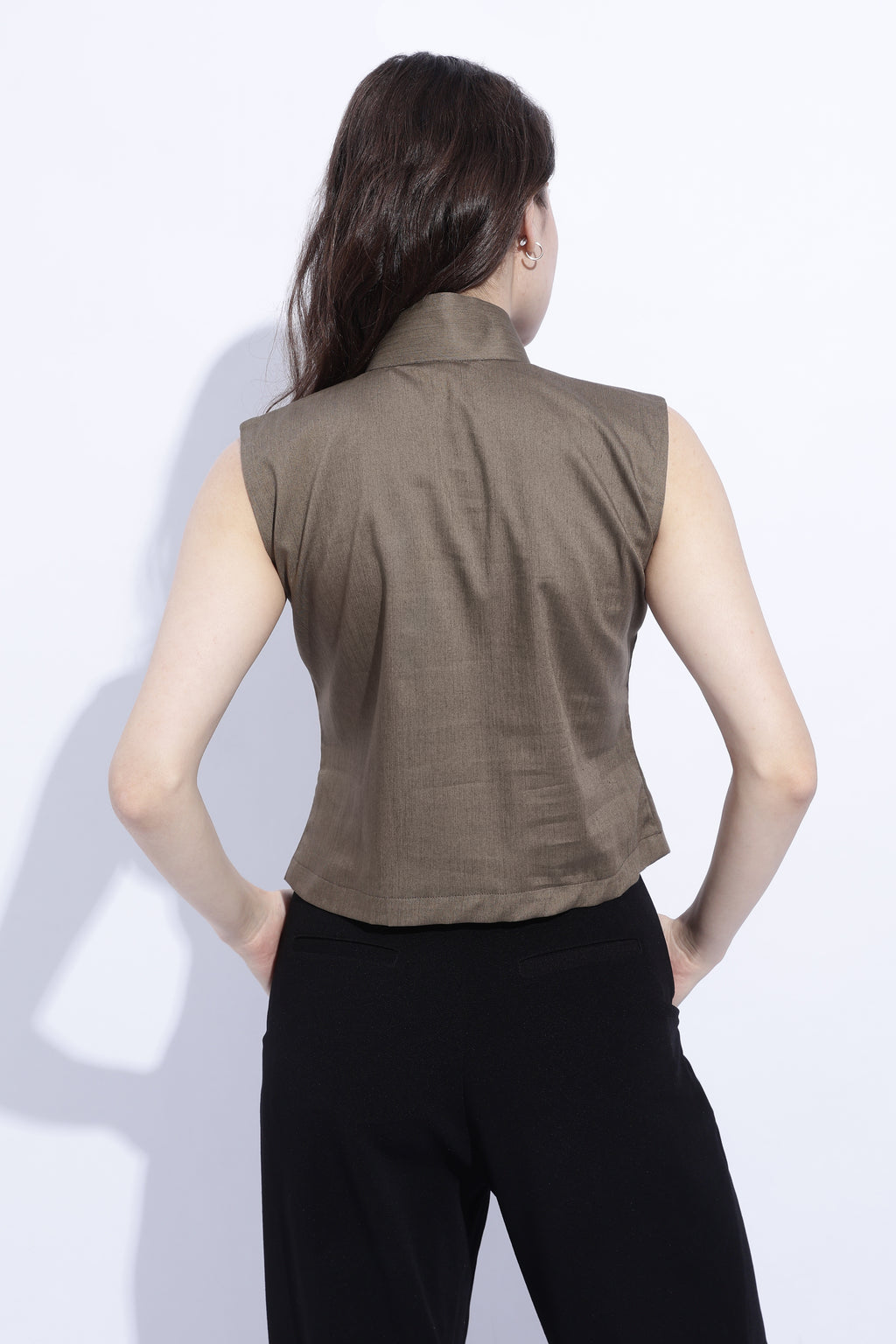 Olive Tie Detail Structured Sleeveless Top