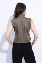 Olive Tie Detail Structured Sleeveless Top