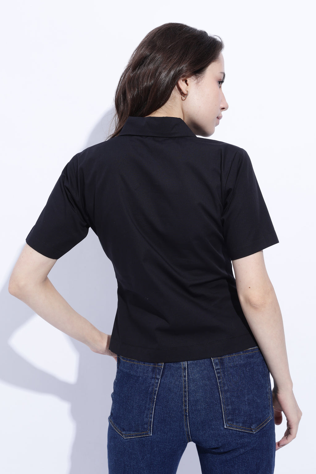 Noir Double-Breasted Short Sleeve Top