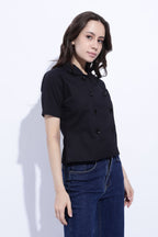 Noir Double-Breasted Short Sleeve Top
