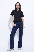 Noir Double-Breasted Short Sleeve Top
