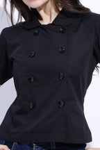 Noir Double-Breasted Short Sleeve Top