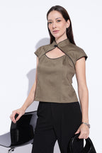 Taupe Crossover Mandarin Top
