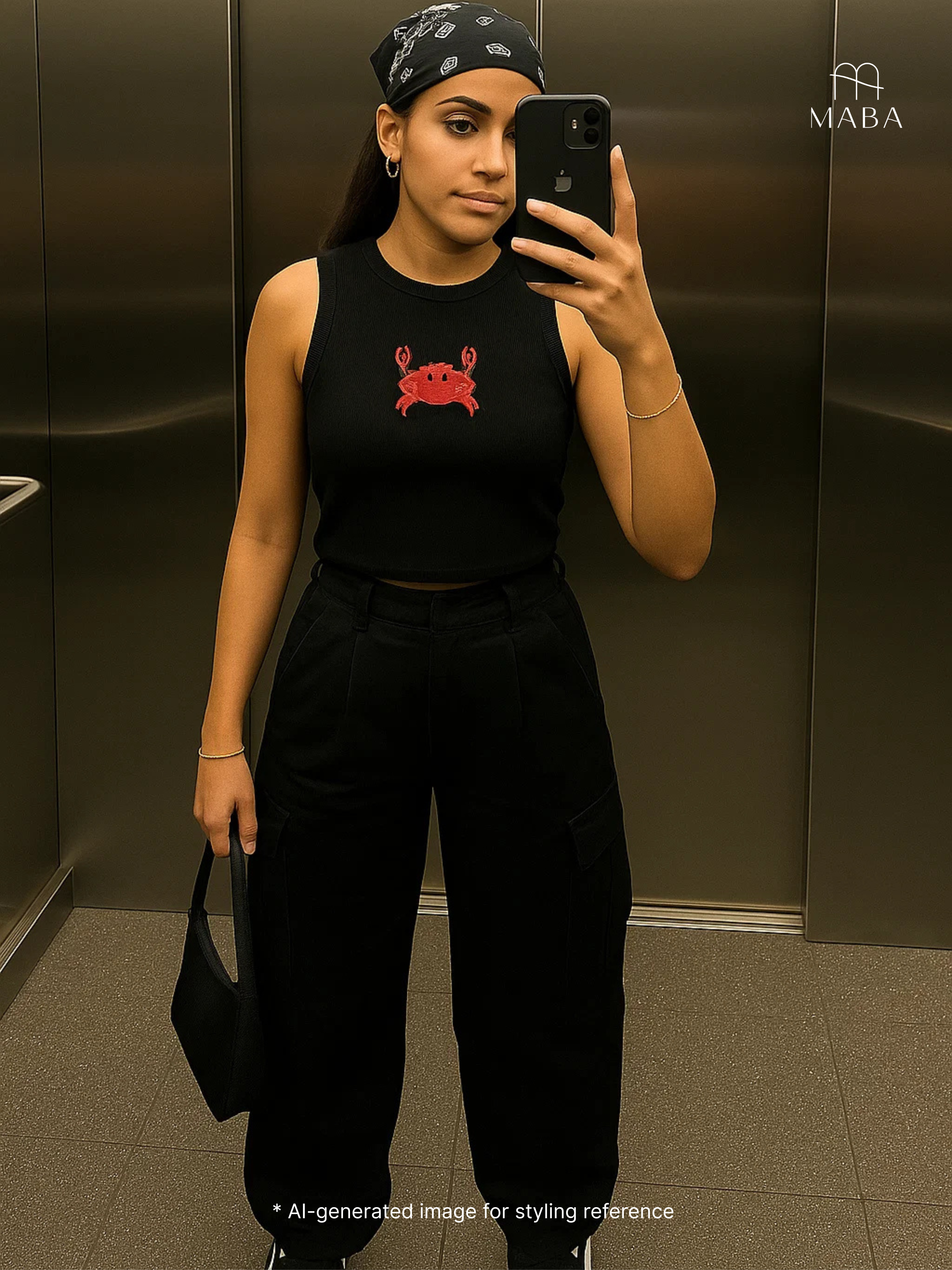 Black crab Hand embroidered  Cotton Tank Top
