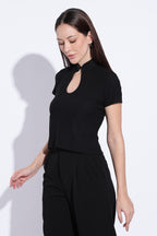 Noir Keyhole Mandarin Top