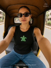 Black Turtle Hand embroidered Cotton Tank Top