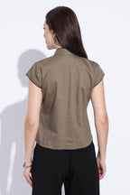 Taupe Crossover Mandarin Top