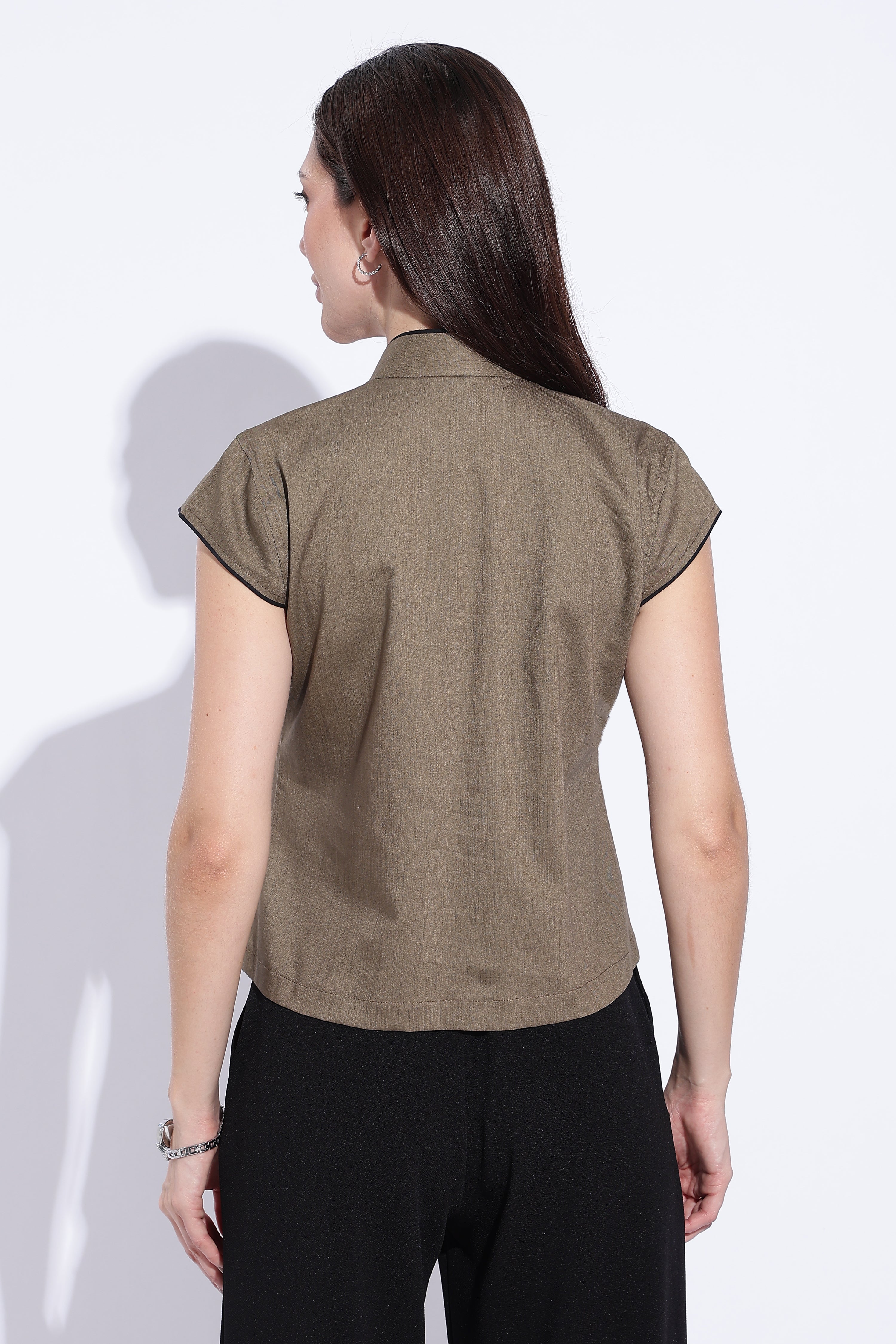 Taupe Crossover Mandarin Top