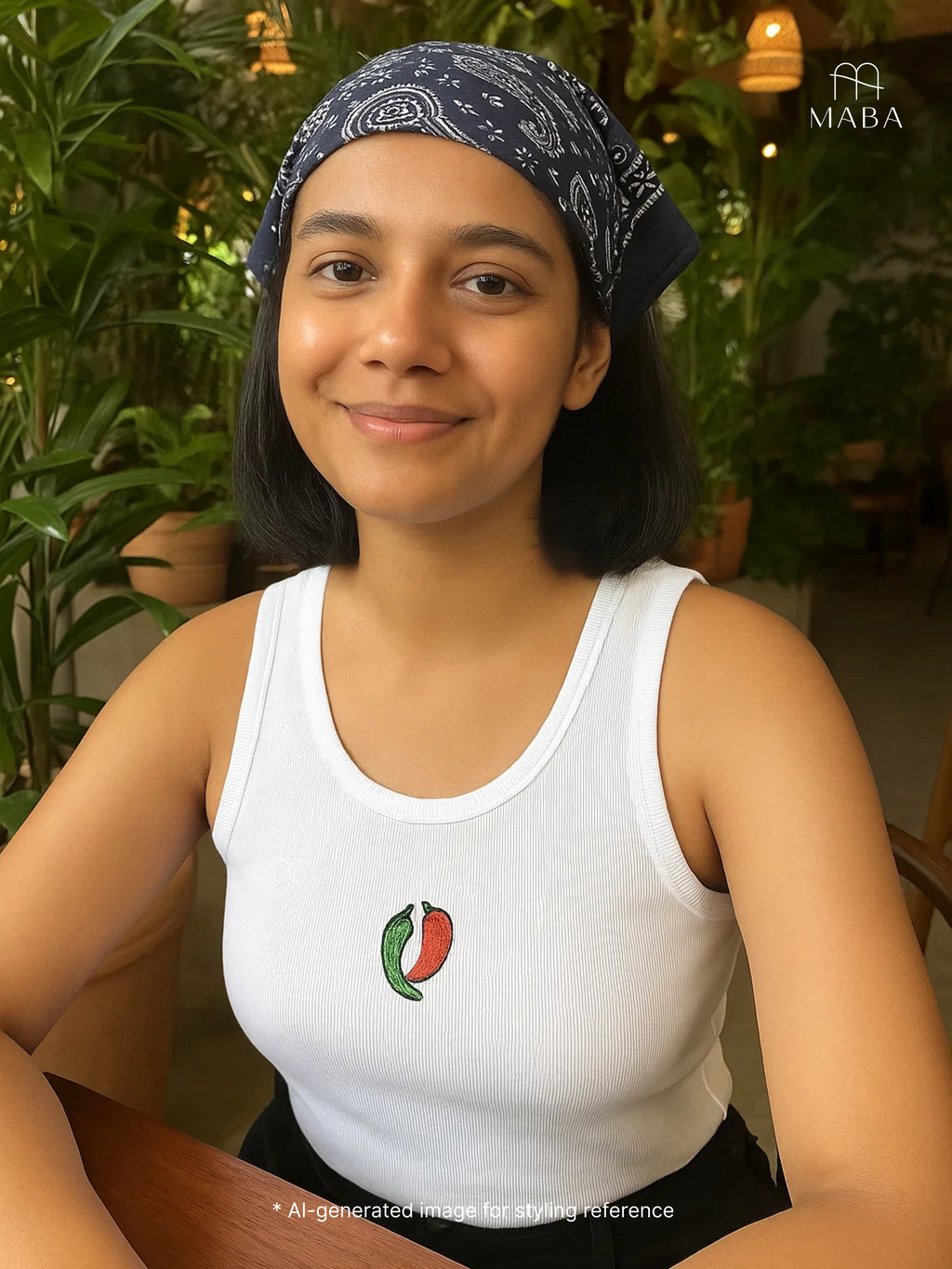 White chilli Hand embroidered Cotton Tank Top