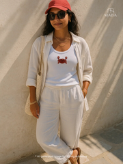 White crab Hand embroidered Cotton Tank Top