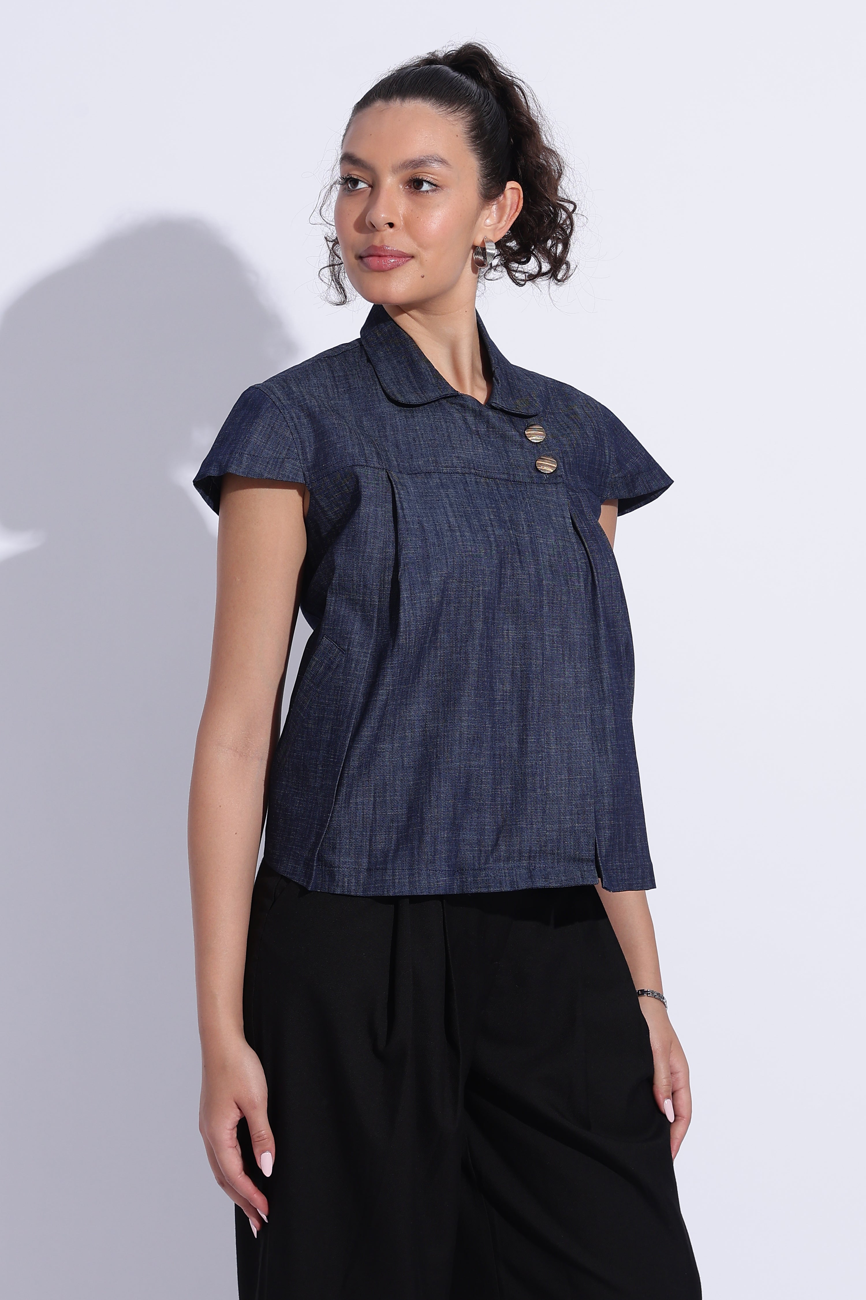 Indigo Denim Cape Top