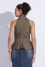 Olive Halter Scarf Khadi Cotton Top