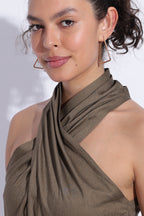 Olive Halter Scarf Khadi Cotton Top