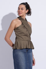 Olive Halter Scarf Khadi Cotton Top