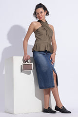 Olive Halter Scarf Khadi Cotton Top