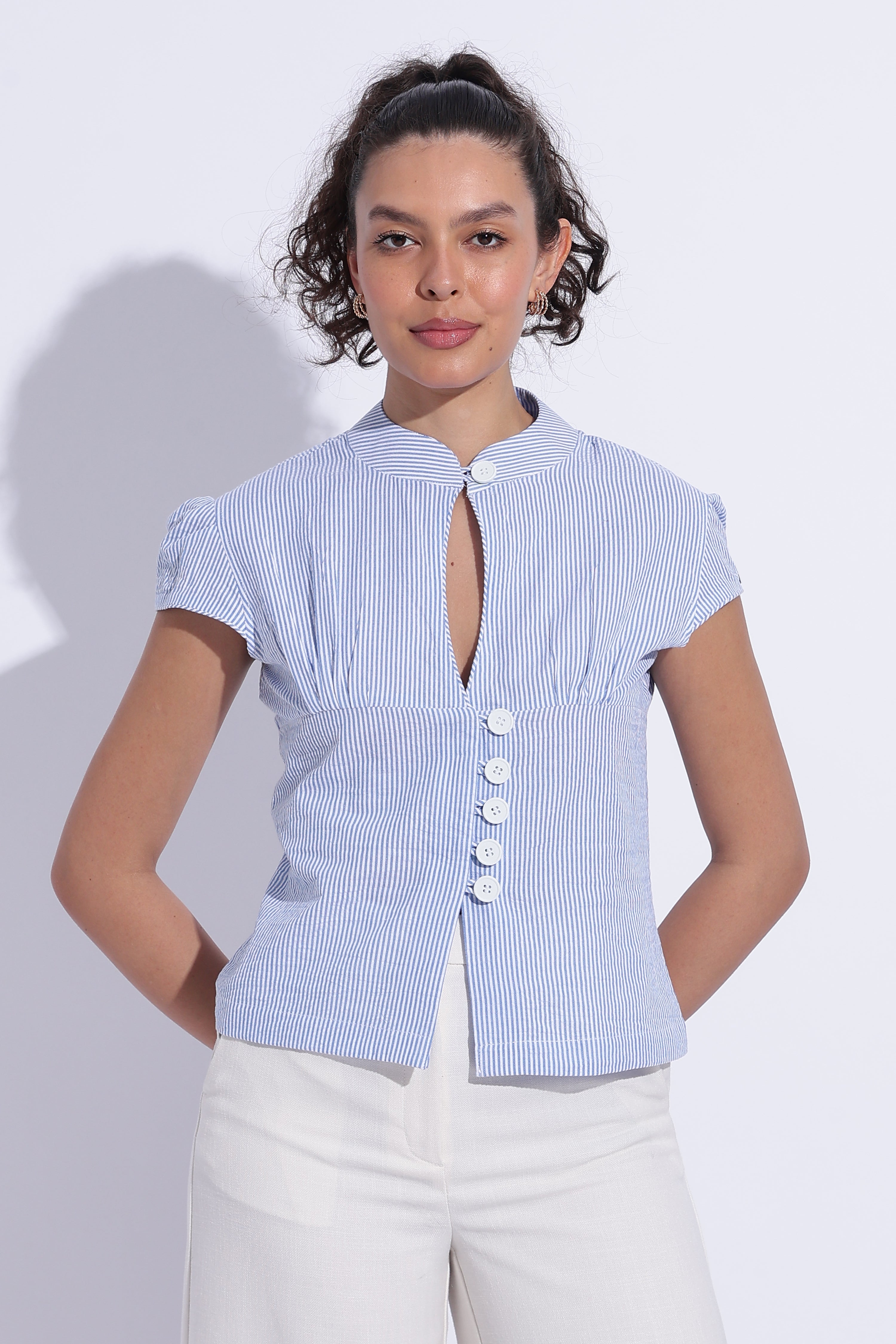 Blue Cotton Stripe Top