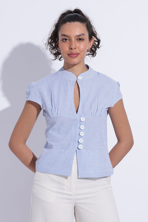 Blue Cotton Stripe Top