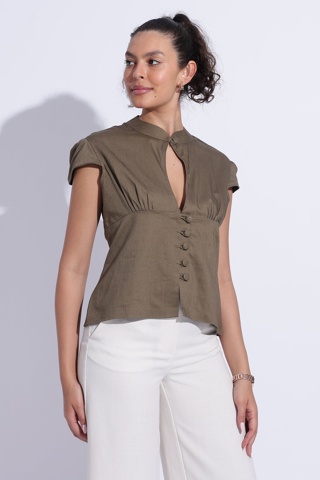 Olive Stretch Cotton Top
