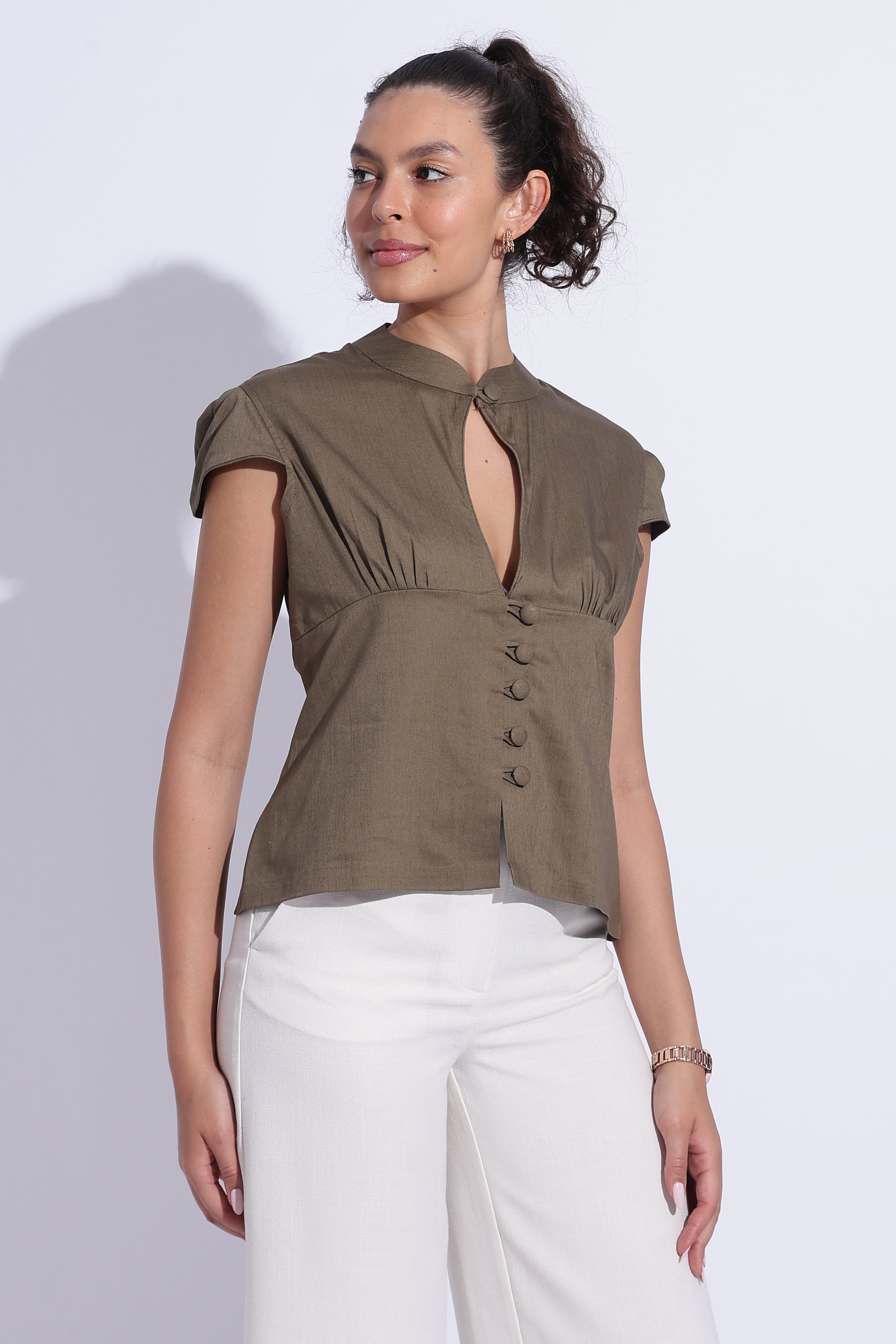Olive Stretch Cotton Top
