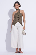 Scarf Neck Tailored Top – Olive Green