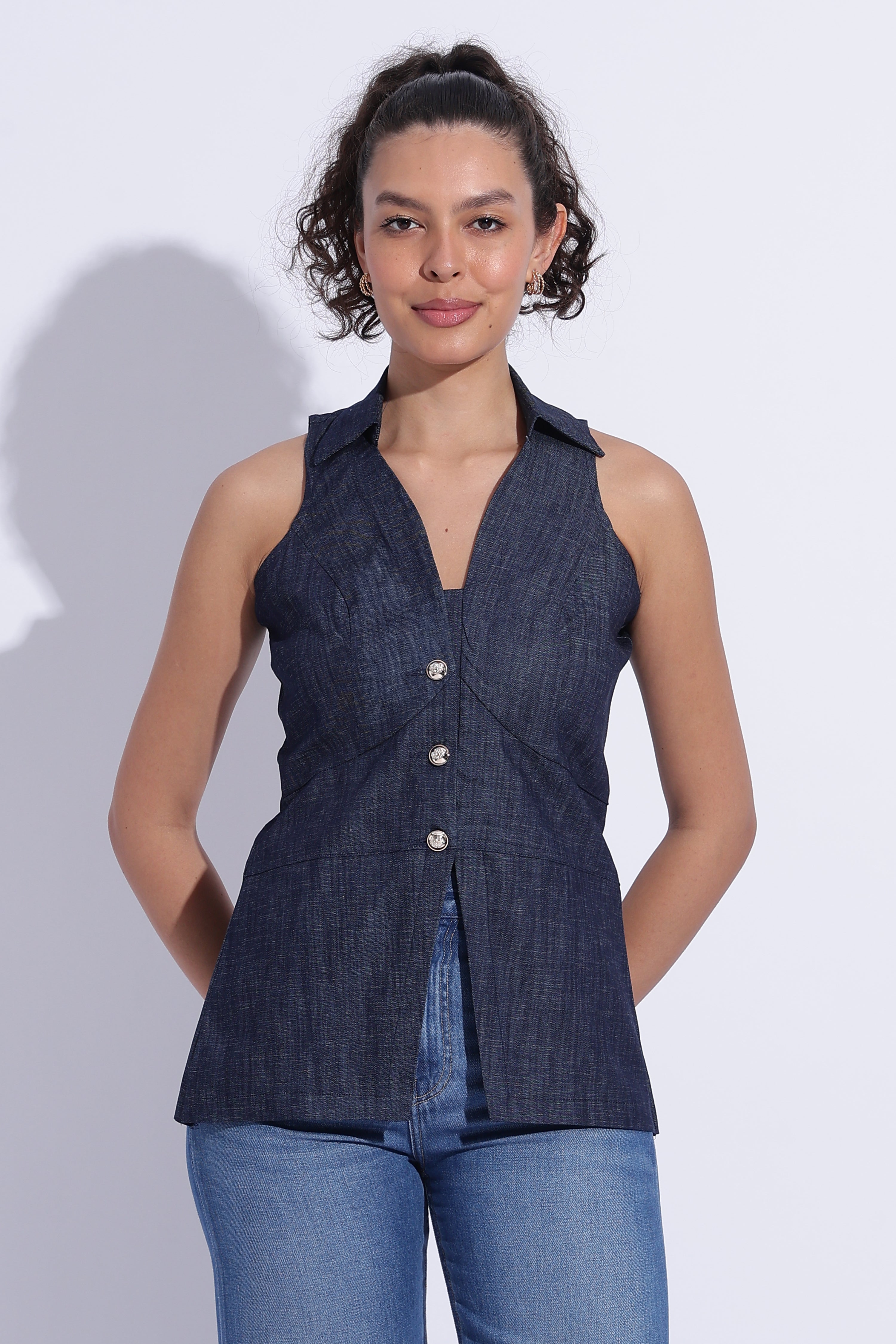 Indigo Denim Waistcoat Top