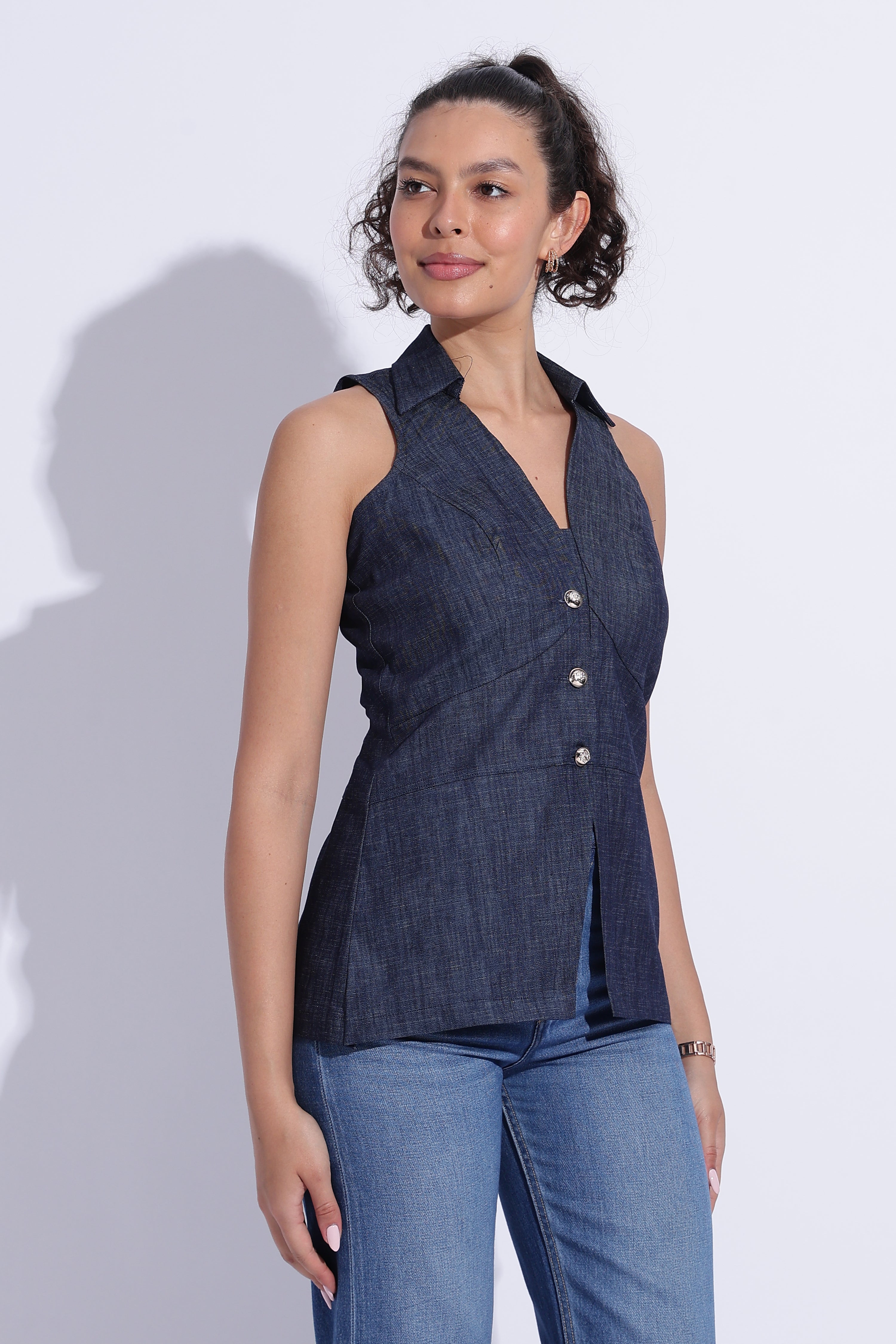 Indigo Denim Waistcoat Top