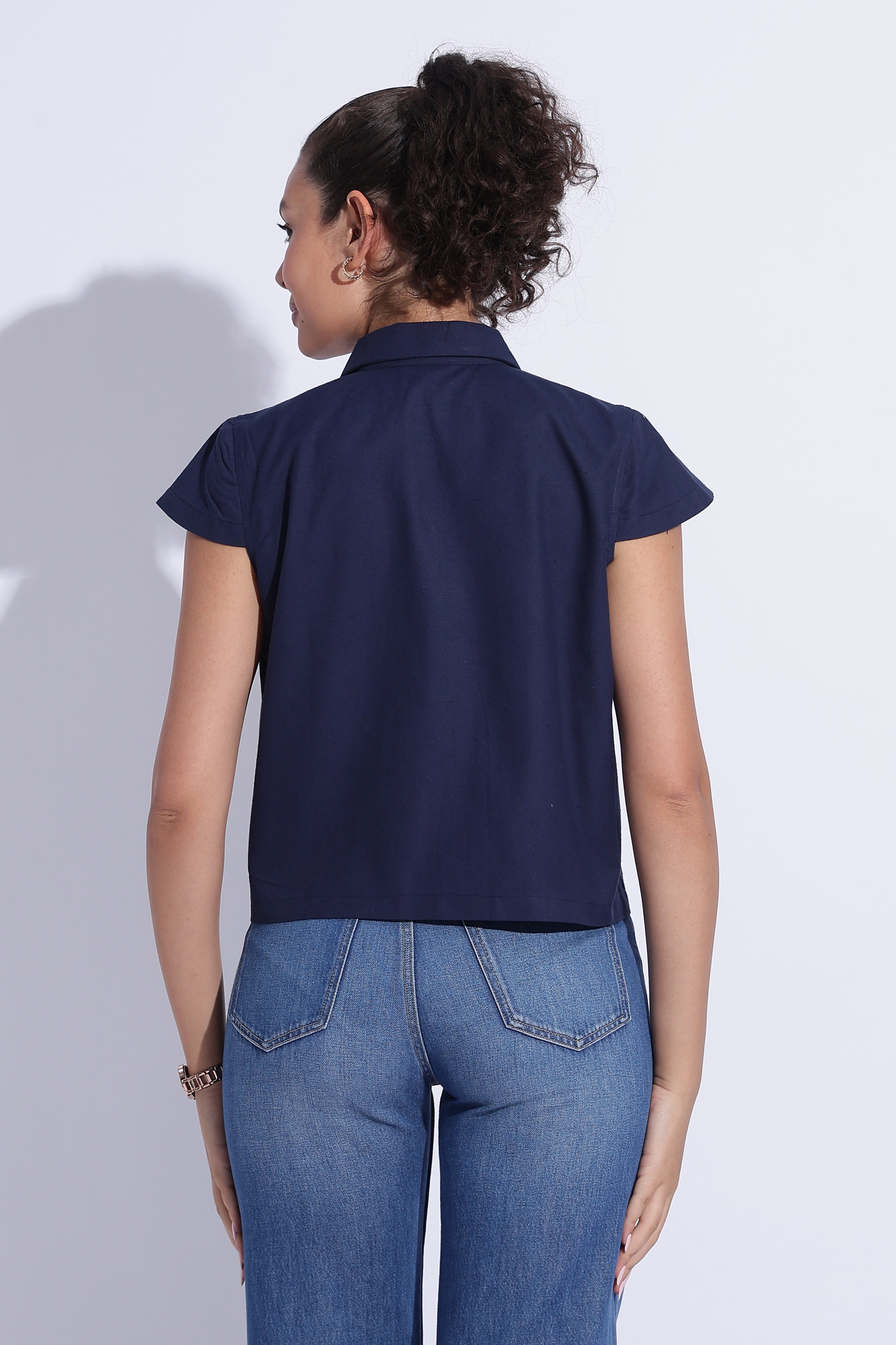 Blue Cotton Linen Cape Top