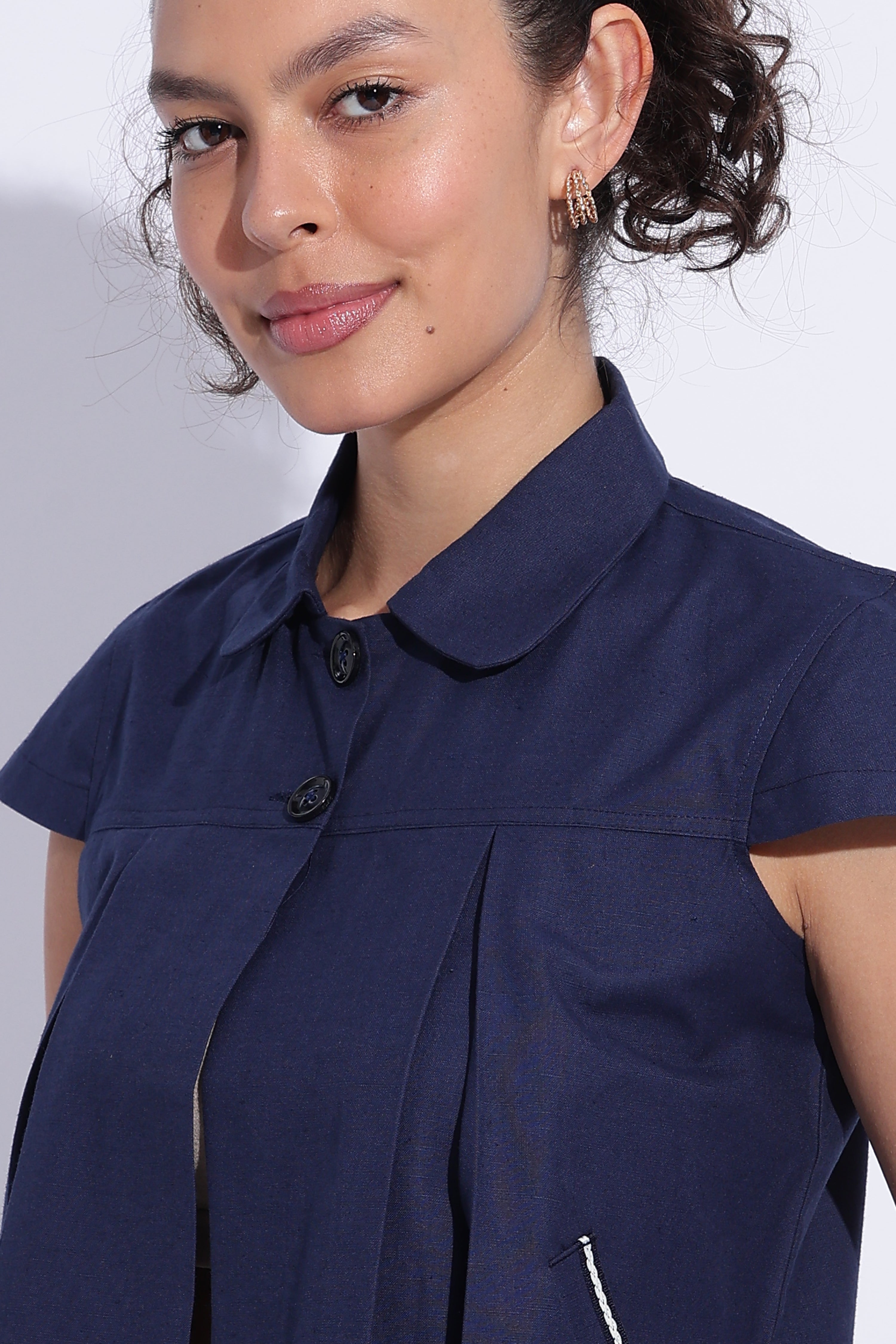 Blue Cotton Linen Cape Top