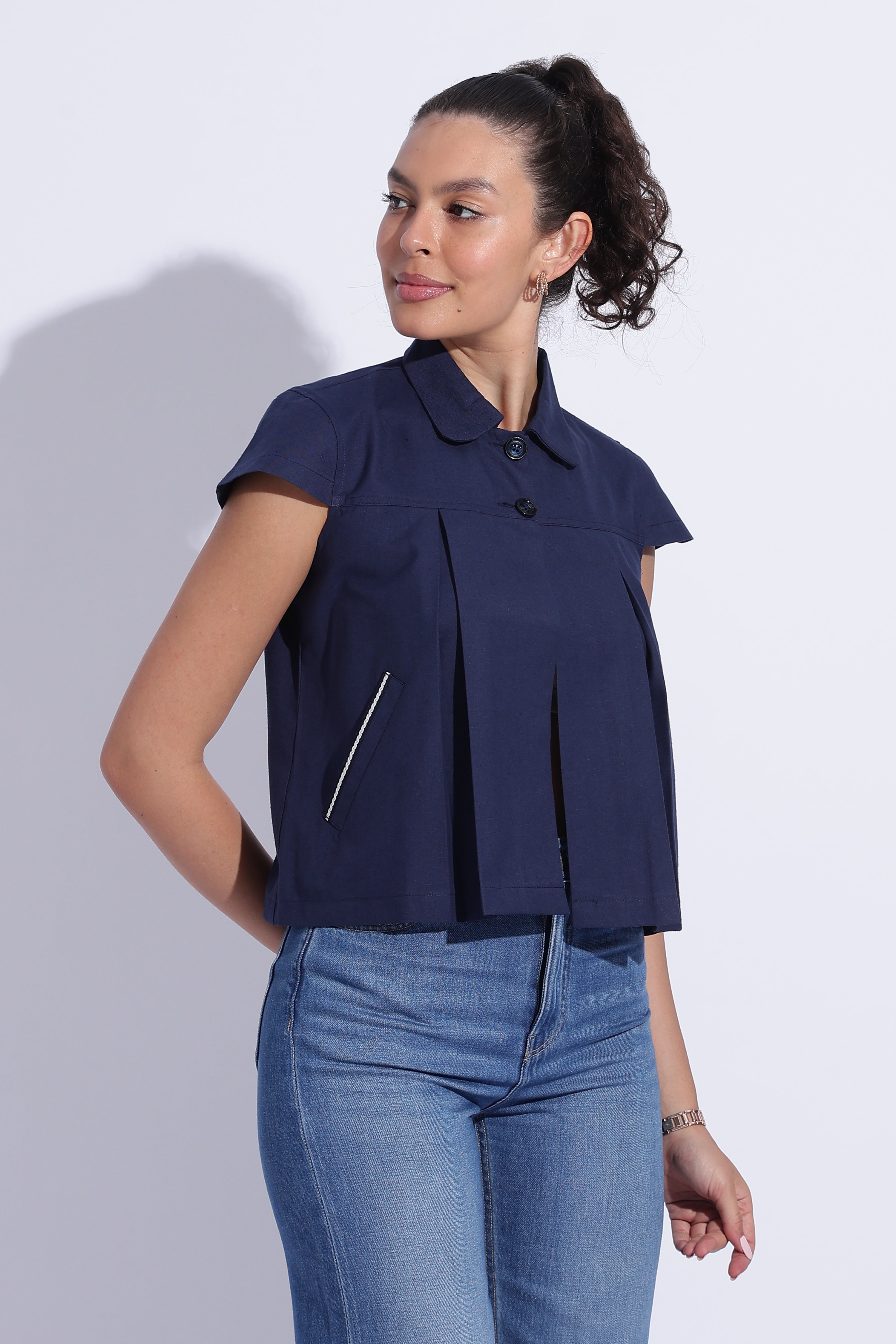 Blue Cotton Linen Cape Top