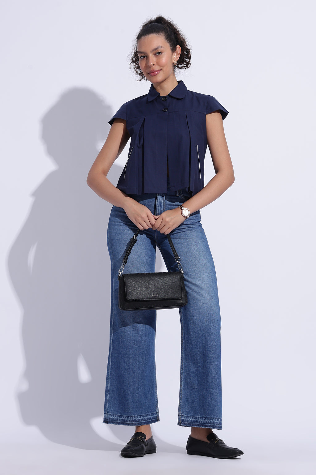 Blue Cotton Linen Cape Top