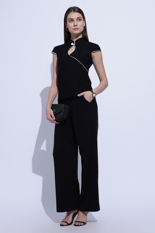 Black Keyhole Cotton Jersey Top