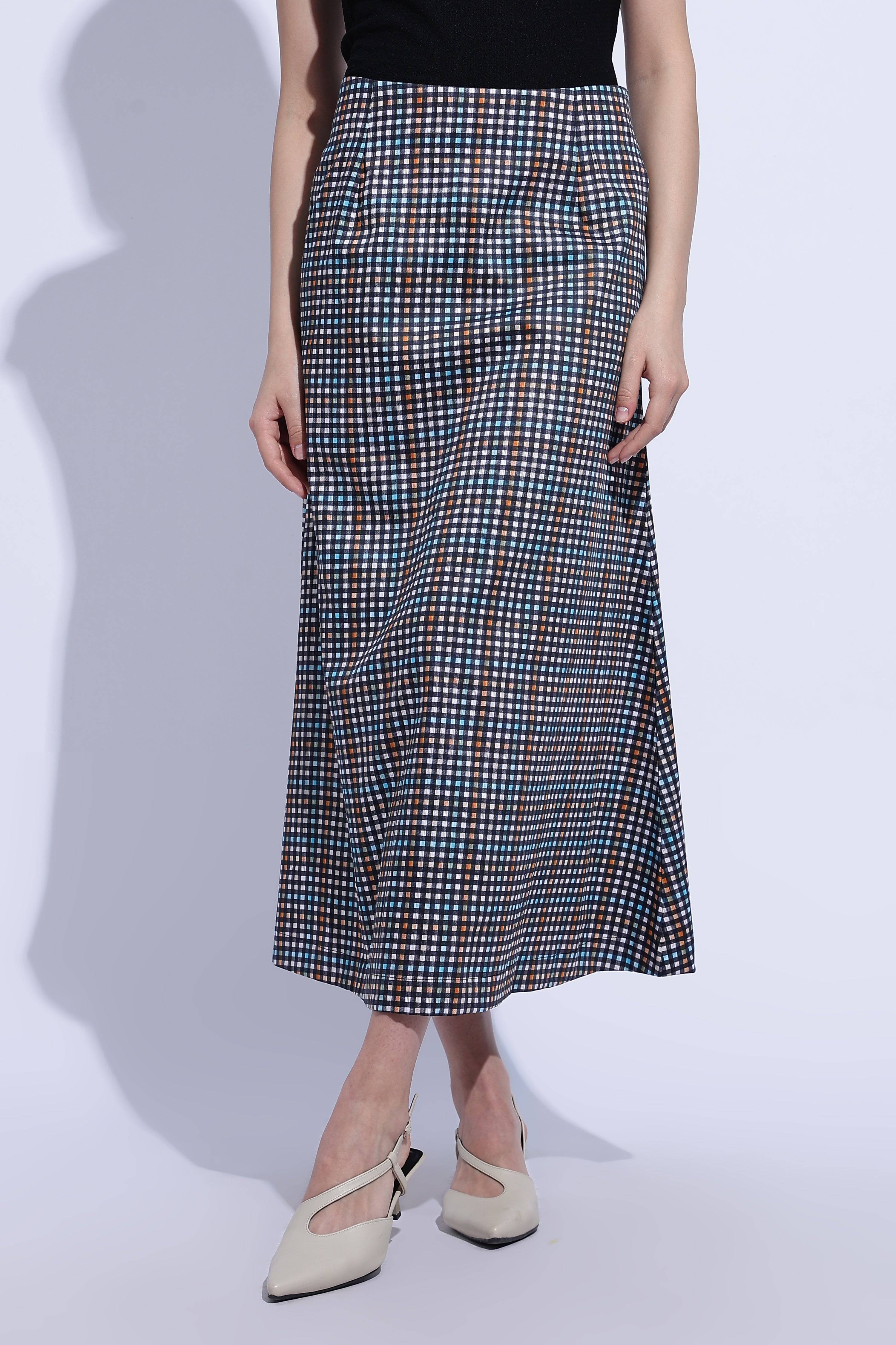 Midnight Check Flow Skirt
