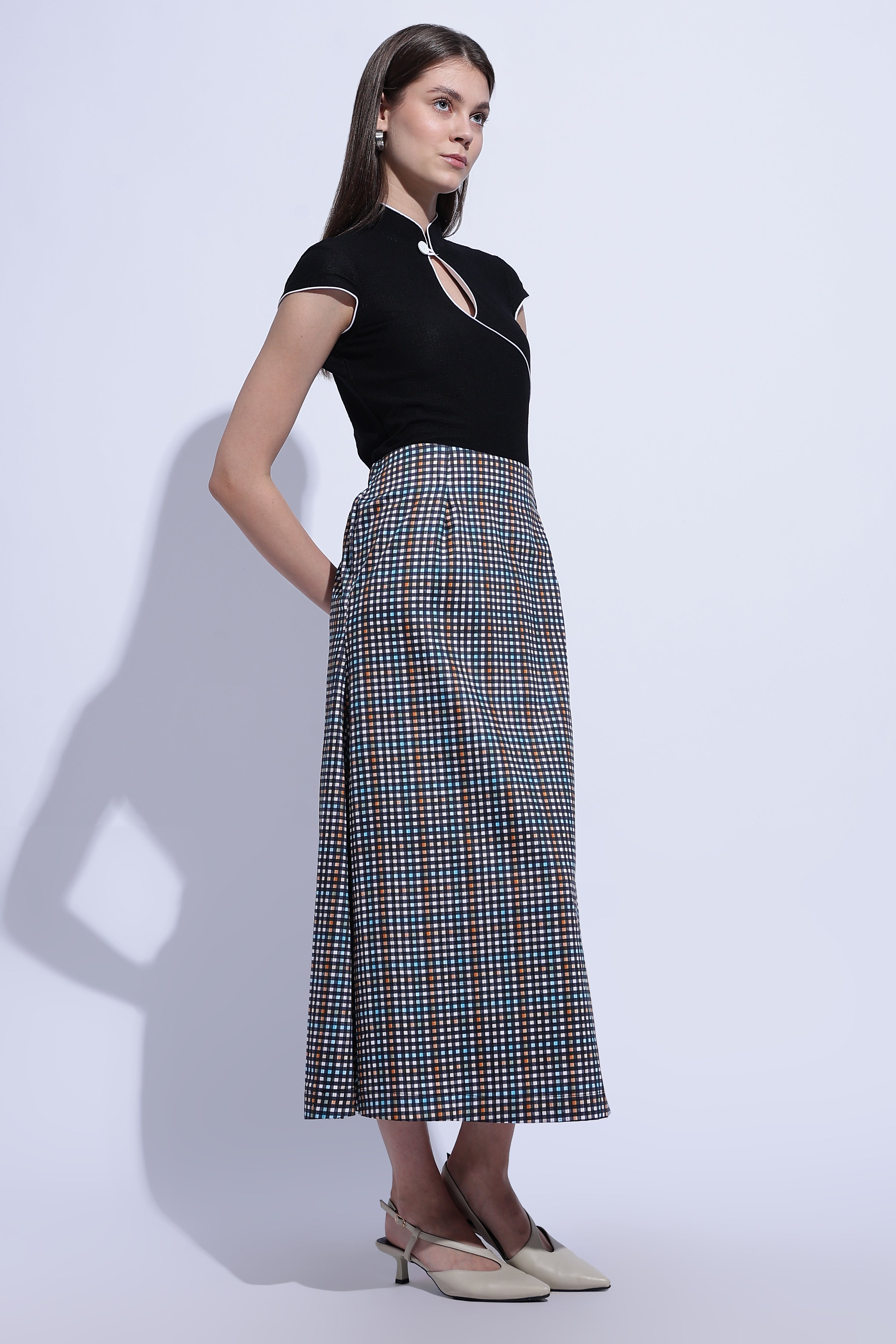 Midnight Check Flow Skirt