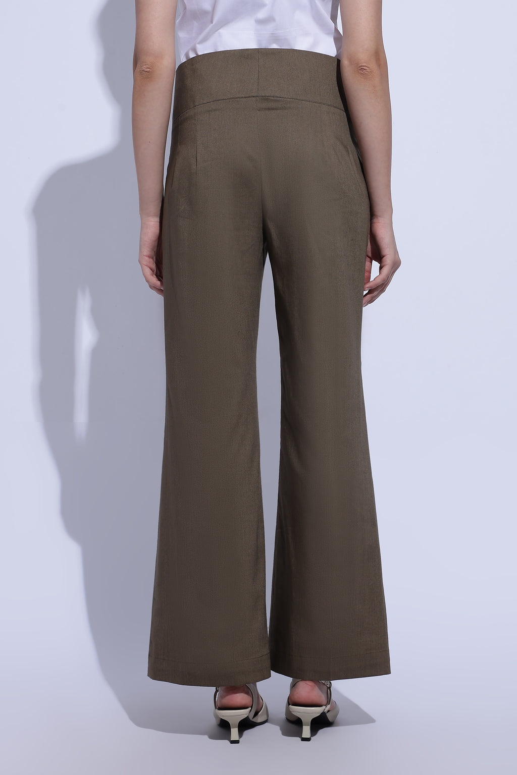 Taupe Pleat Wide-Leg Trousers